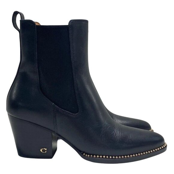 Coach Studded Black Leather Pierce Bootie Boots - Black - US 8.5 - Picture 1 of 6
